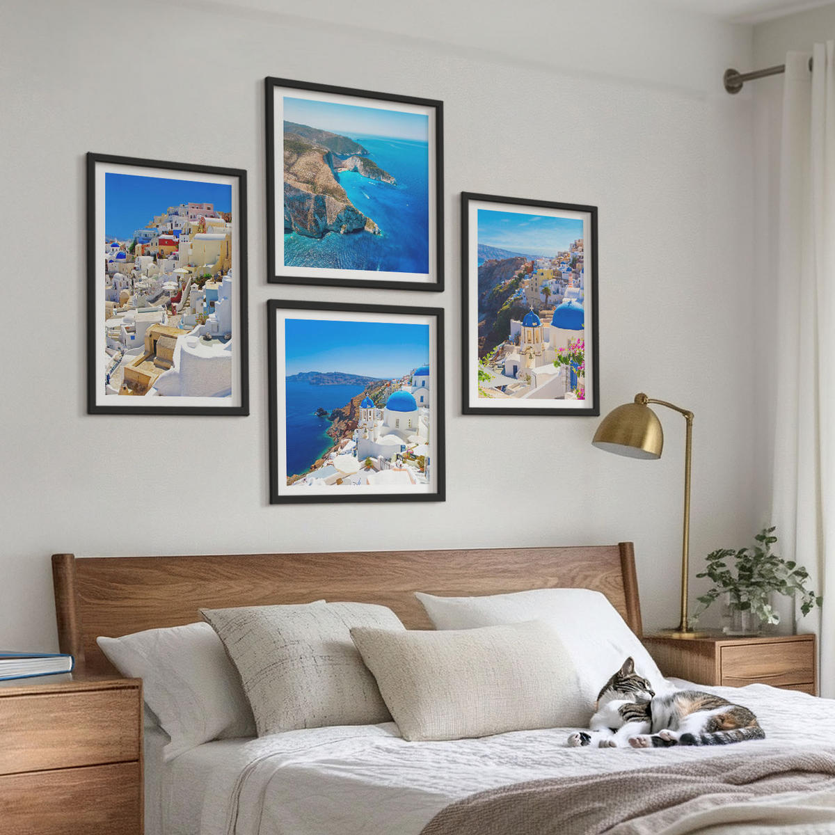 WANDBILDER 4er-Set - 50x50 cm & 40x60 cm Schwarzer Rahmen - Architekturlandschaft Oia Santorin Griechenland - Schwarz, Kunststoff (50/50cm) - ArtPrintCave
