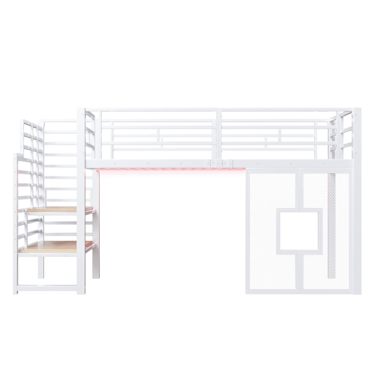 HOCHBETT 90/200 cm in Weiß mit Treppe, Stauraum und LED - Weiß, Metall (90/200cm) - WISHDOR