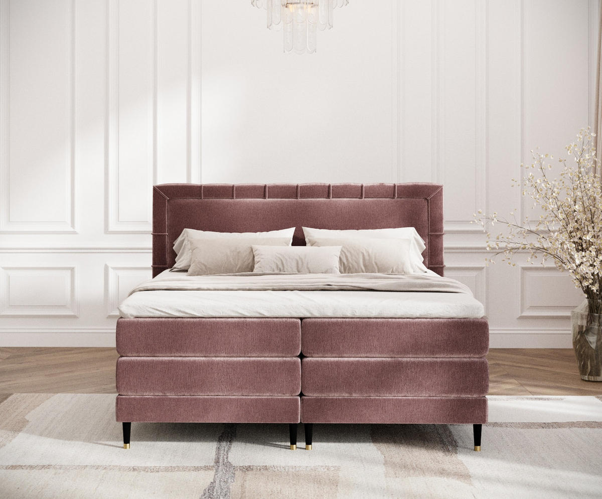 BOXSPRINGBETT Rimini Rosa 160/200 cm mit Matratze und Topper - Pink/Schwarz, Holz/Holzwerkstoff (160/200cm) - Maison de Reve