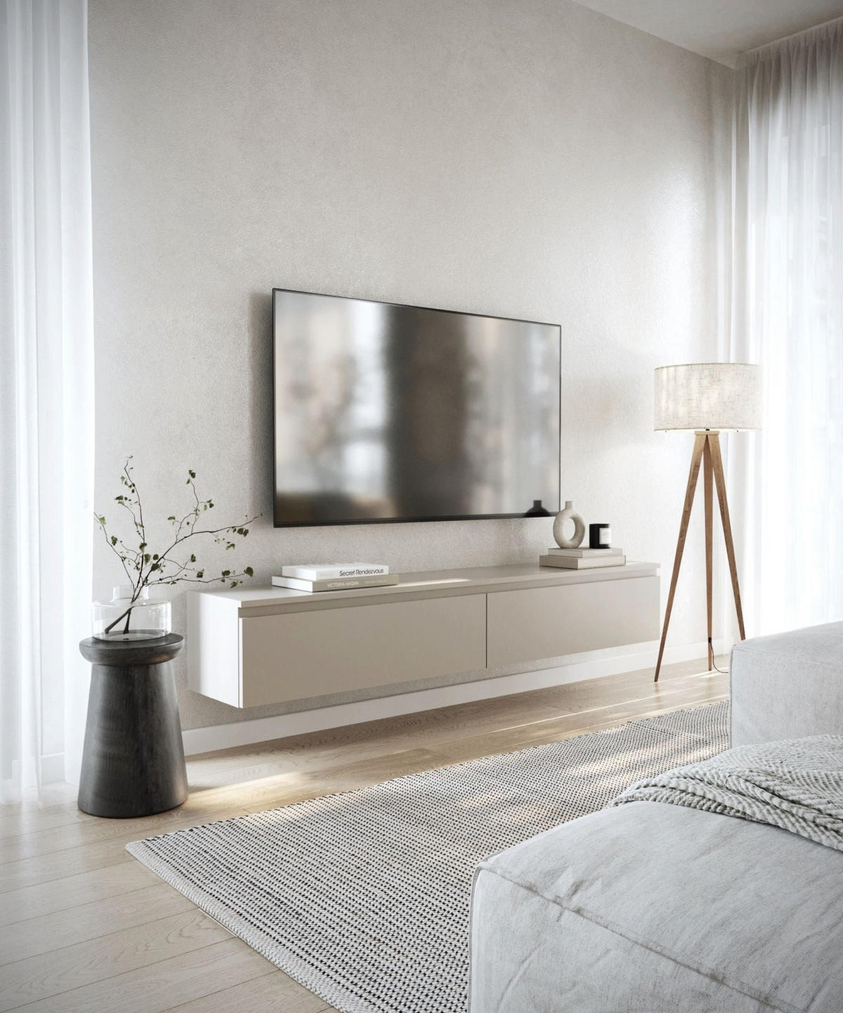 TV stolek Bemmi šedobéžový 175/28/32 cm - kašmírová, kompozitní dřevo (175/28.3/31.7cm) - Selsey