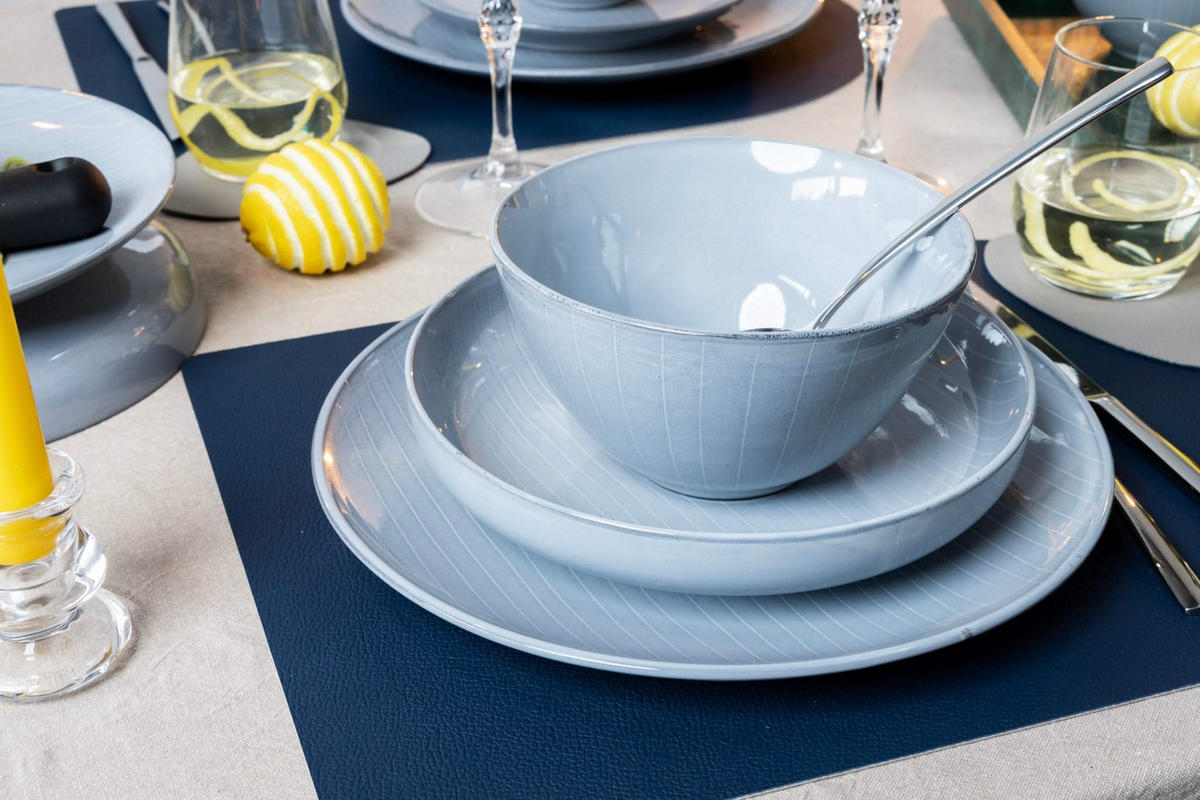 TISCHSET Platzdecke - Vegan Leder - Grau / Blau - Bread - doppelseitig - 44 x 30 cm - Blau, Kunststoff (30/44cm) - Jay Hill