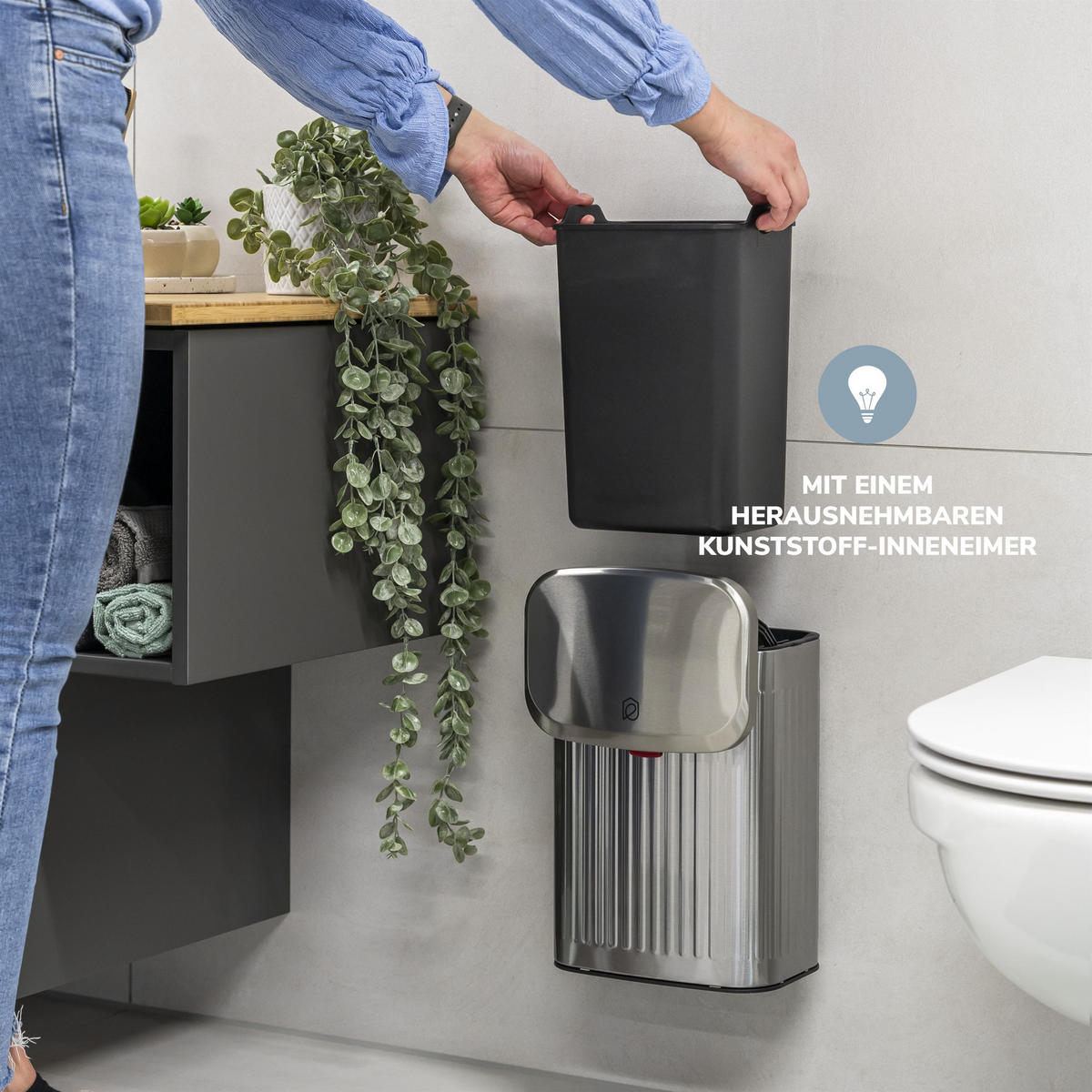 ABFALLEIMER, Metall silber, 6 Liter - Edelstahlfarben, Metall (22.5/31/16.5cm) - eluno