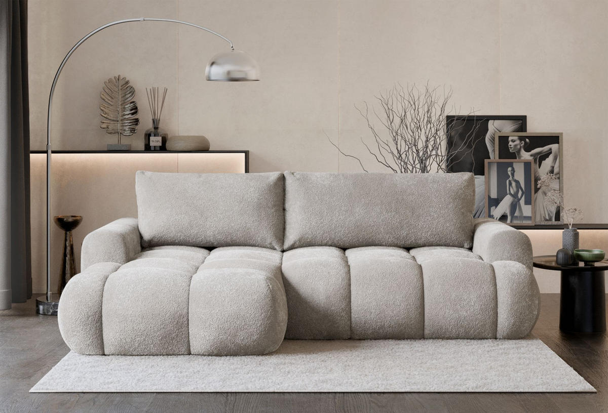 ECKSOFA Ombo Mini, Graubeige Bouclé, linksseitig - Taupe/Schwarz, Kunststoff/Textil (256/155cm) - Selsey
