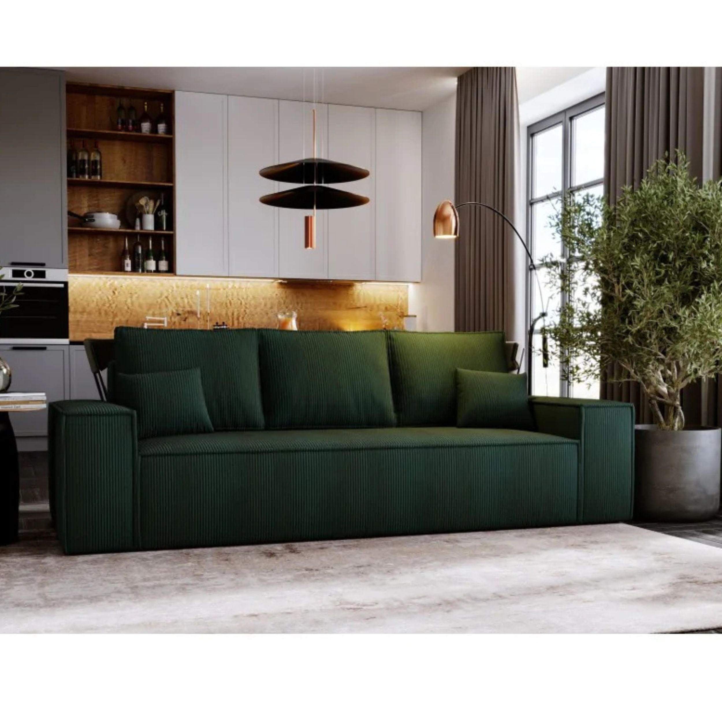 SCHLAFSOFA AGA, Sofa mit Schlaffunktion und Bettkasten, Farbe: Grün, Cordstoff - Grün, Textil (256/94/97cm) - Sepro Meble