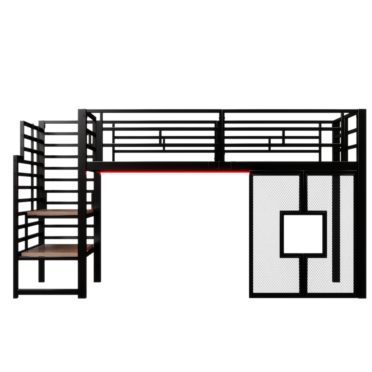 HOCHBETT 90/200 cm DE-03437, mit Stauraum, LED-Beleuchtung und Fenstern, in Schwarz - Schwarz, Holzwerkstoff/Metall (90/200cm) - ComfortXL