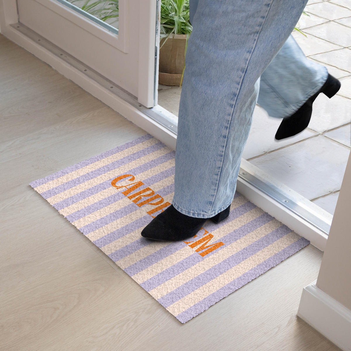 FUSSMATTE Lila – Orange – Streifen – Carpe Diem 60x40 cm - Flieder, Kunststoff (60/0.4cm) - MuchoWow