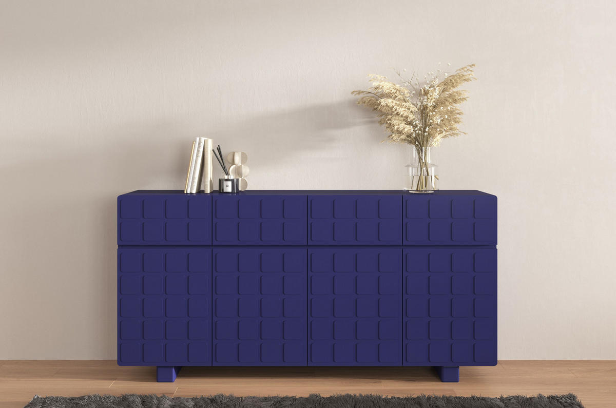 SIDEBOARD Cubo Long, Geometrische 3D Fronten, 169 cm, Marineblau - Dunkelblau, Holz/Holzwerkstoff (168.9/83.8/41.8cm) - Skandica