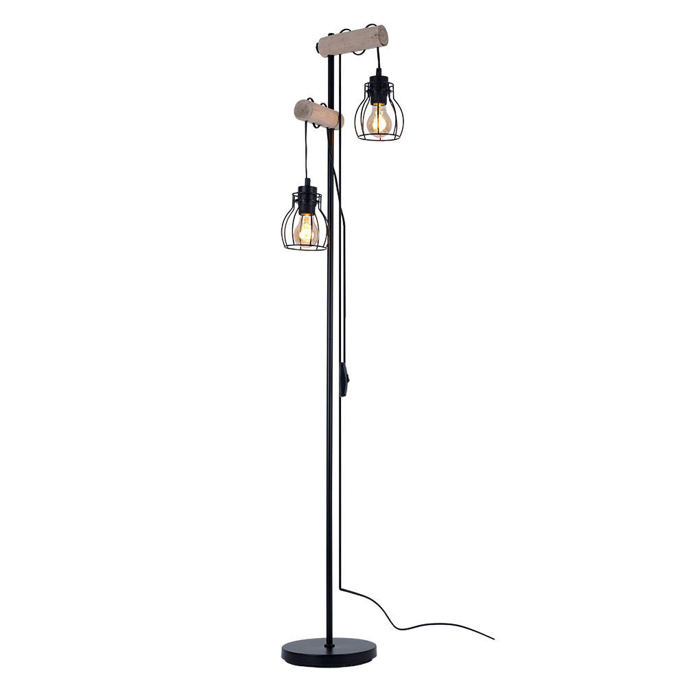 LED STEHLEUCHTE Metall Schwarz höhenverstellbar - Schwarz, Holz (38.5/23/150cm) - Globo Lighting