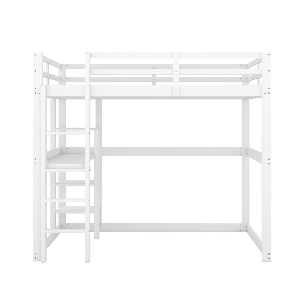 HOCHBETT 140/200 cm mit Schreibtisch und 4 Ablagefächern aus Kiefer , Antikweiß - Weiß, Holzwerkstoff (140/200cm) - Redom