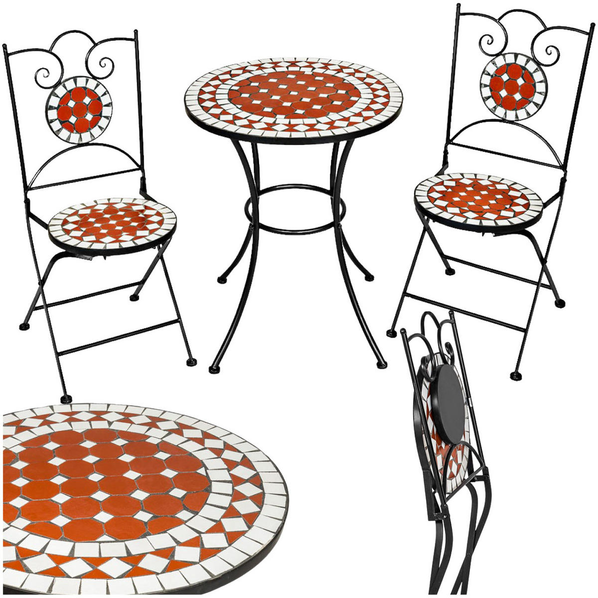 MOSAIK-GARTENGARNITUR Neapel, filigranes Design, braun - Braun, Naturmaterialien/Keramik - tectake