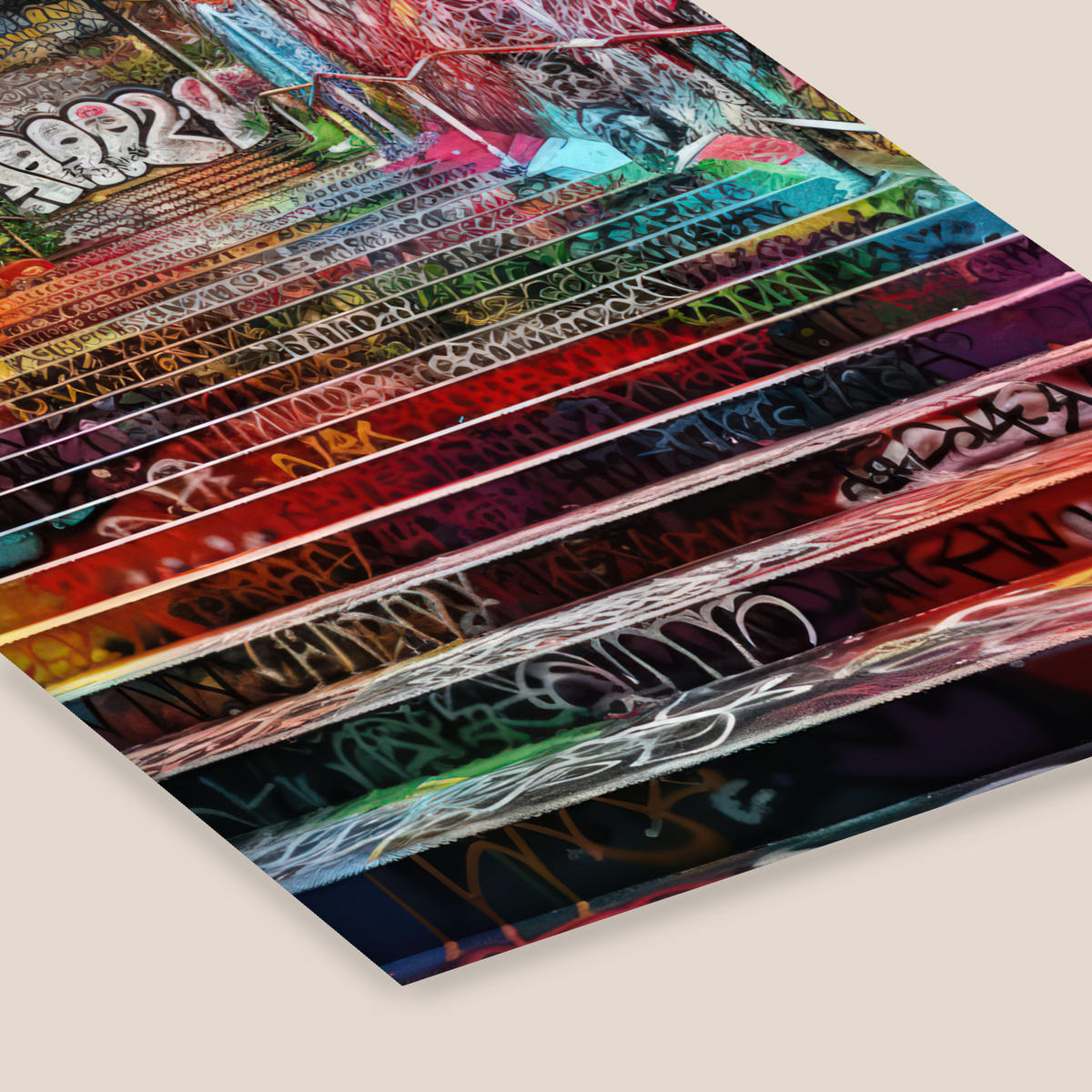 POSTER MIT RAHMENGERAHMTES BILD Treppe - Graffiti - Farben - Kunst Posterleiste 60x80 cm - Multicolor, Papier (60/80cm) - MuchoWow