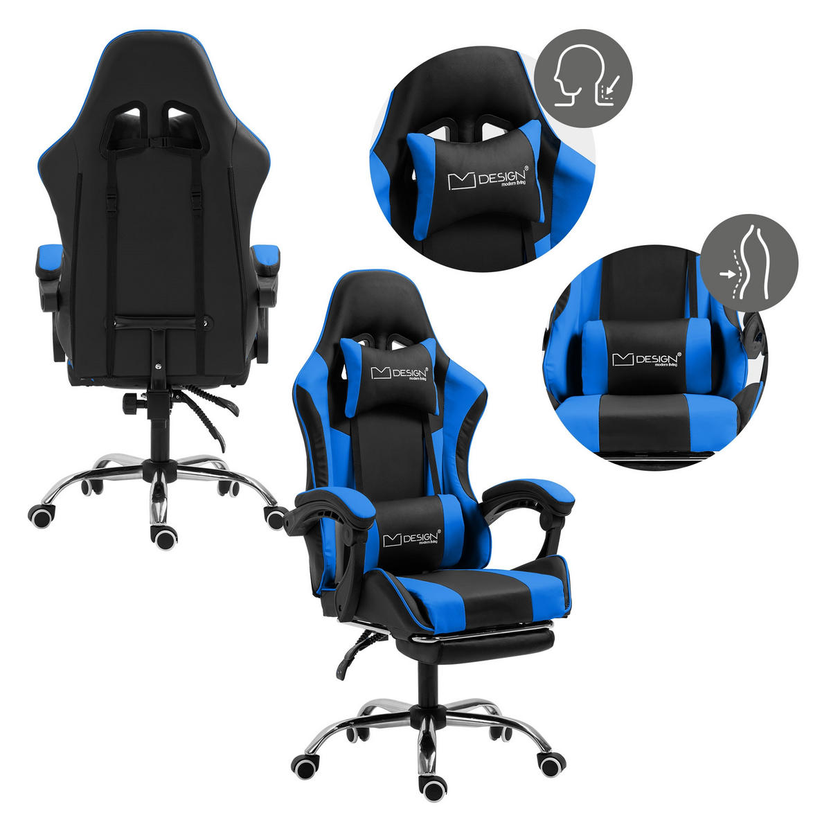 GAMING-STUHL schwarz blau - Blau, Metall (62/128/62cm) - ML-DESIGN