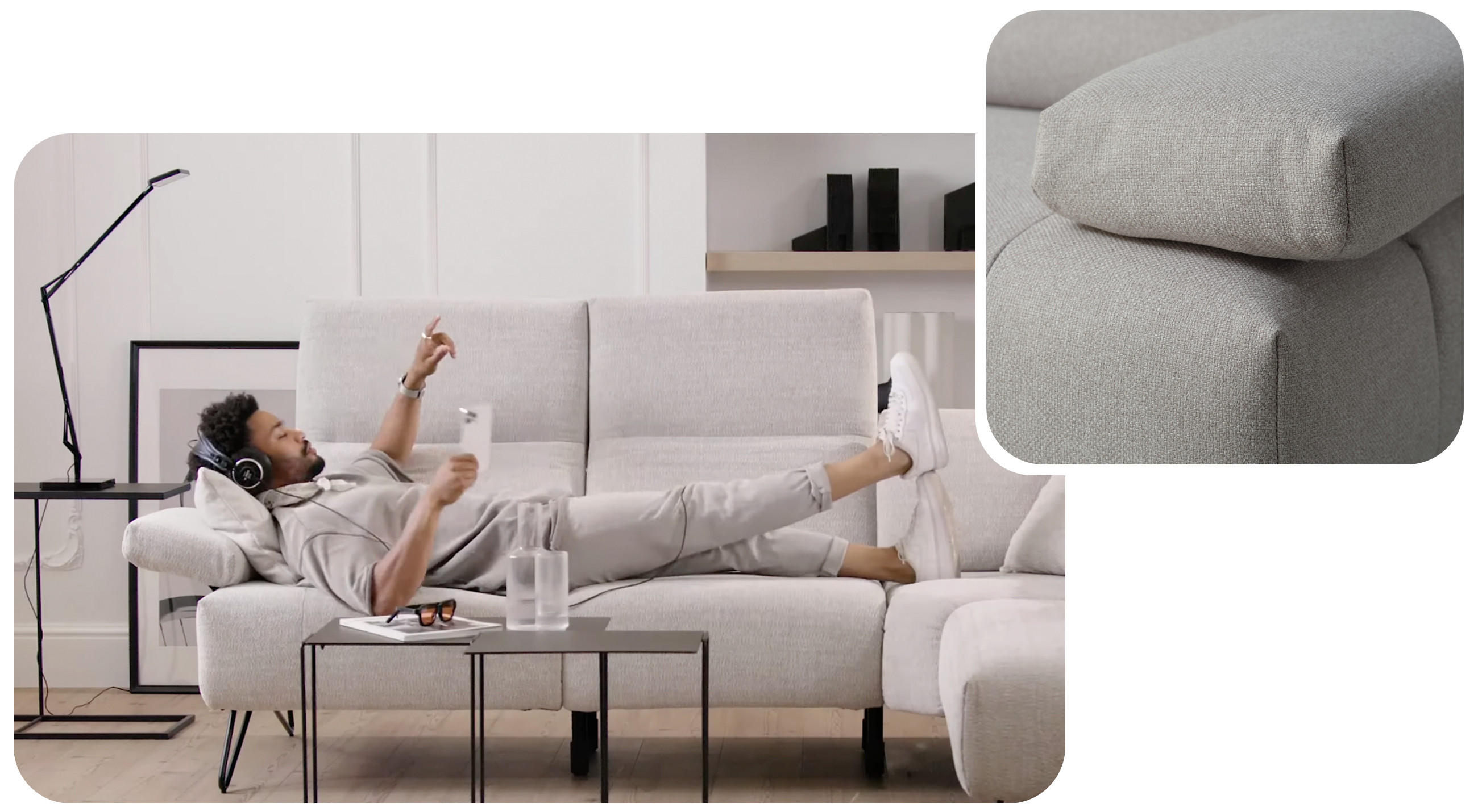 SENSOO, Cosy 1, Design trifft auf Komfort, blaues Sofa mit Funktionen