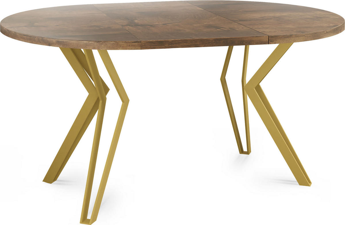 ESSTISCH Daisy runder ausziehbarer, Lefkas Eiche 120-200/100/76 cm - Alteiche/Goldfarben, Holzwerkstoff/Metall (120/120/76cm) - WFL GROUP