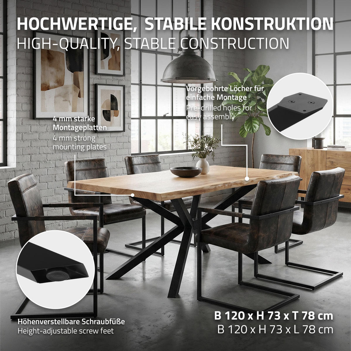 NÁNOŽKY K STOLU kovové černé 120 x 78 x 72 cm ve tvaru X, čtyřnohé, z oceli - černá, kov (78/71.5/120cm) - ML-DESIGN