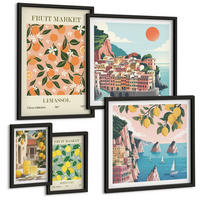 BILDER SET 5er Set - 50x50 cm & 20x30 cm & 40x60 cm Schwarzer Rahmen - Abstrakte ästhetische Berge - Schwarz, Kunststoff (40/60cm) - TULUP