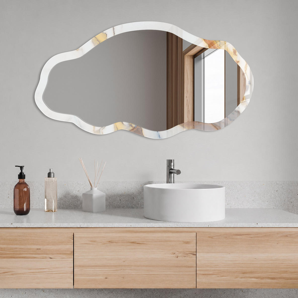 SPIEGEL 90x45 cm asymmetrisch mit Druck - Marmormuster - Transparent, Glas (45/90/0.4cm) - TULUP