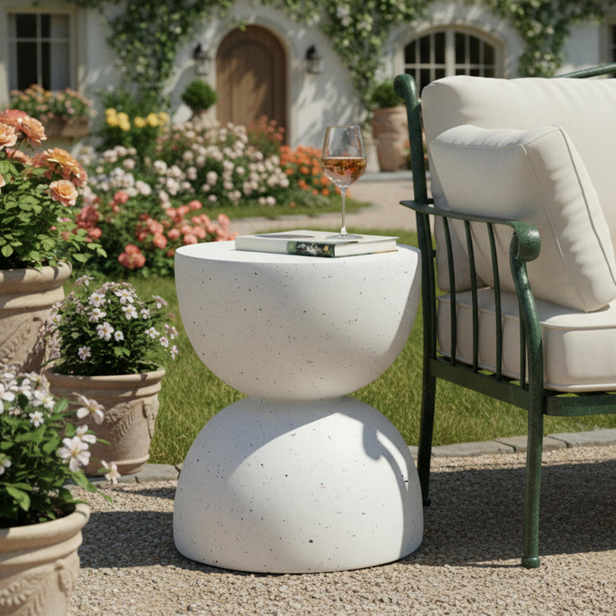 BEISTELLTISCH, MgO, Indoor/Outdoor, Terrazzo Weiß - Weiß, Naturmaterialien (39.5/39.5/45.5cm) - FLIEKS