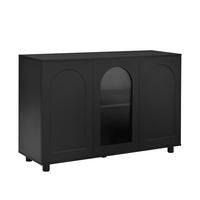 SIDEBOARD aus MDF 120x40x78 cm Schwarz mit Glaseinsatz, verstellbaren Einlegeböden und Push-to-Open-Mechanismus - Schwarz, Holzwerkstoff (120/78.5/40cm) - Modfu