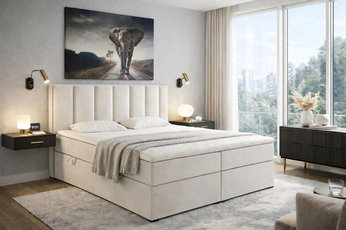 BOXSPRINGBETT HUGO, 200 x 200 cm, Bettkasten, H4, ecru - Ecru, Textil (200/200cm) - Labett