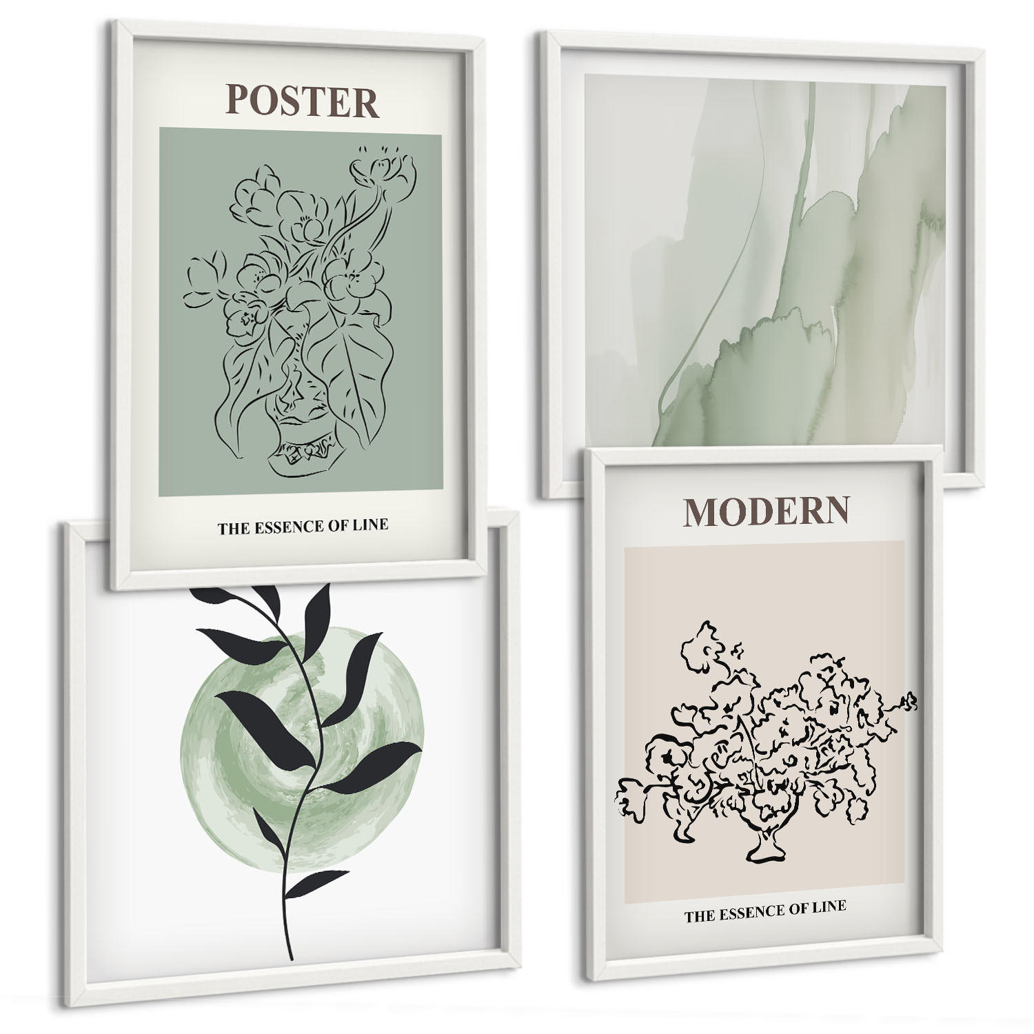 BILDER SET 4er Set - 50x50 cm & 40x60 cm Weißer Rahmen - Blumen in einer modernen Vase - Weiß, Kunststoff (50/50cm) - TULUP