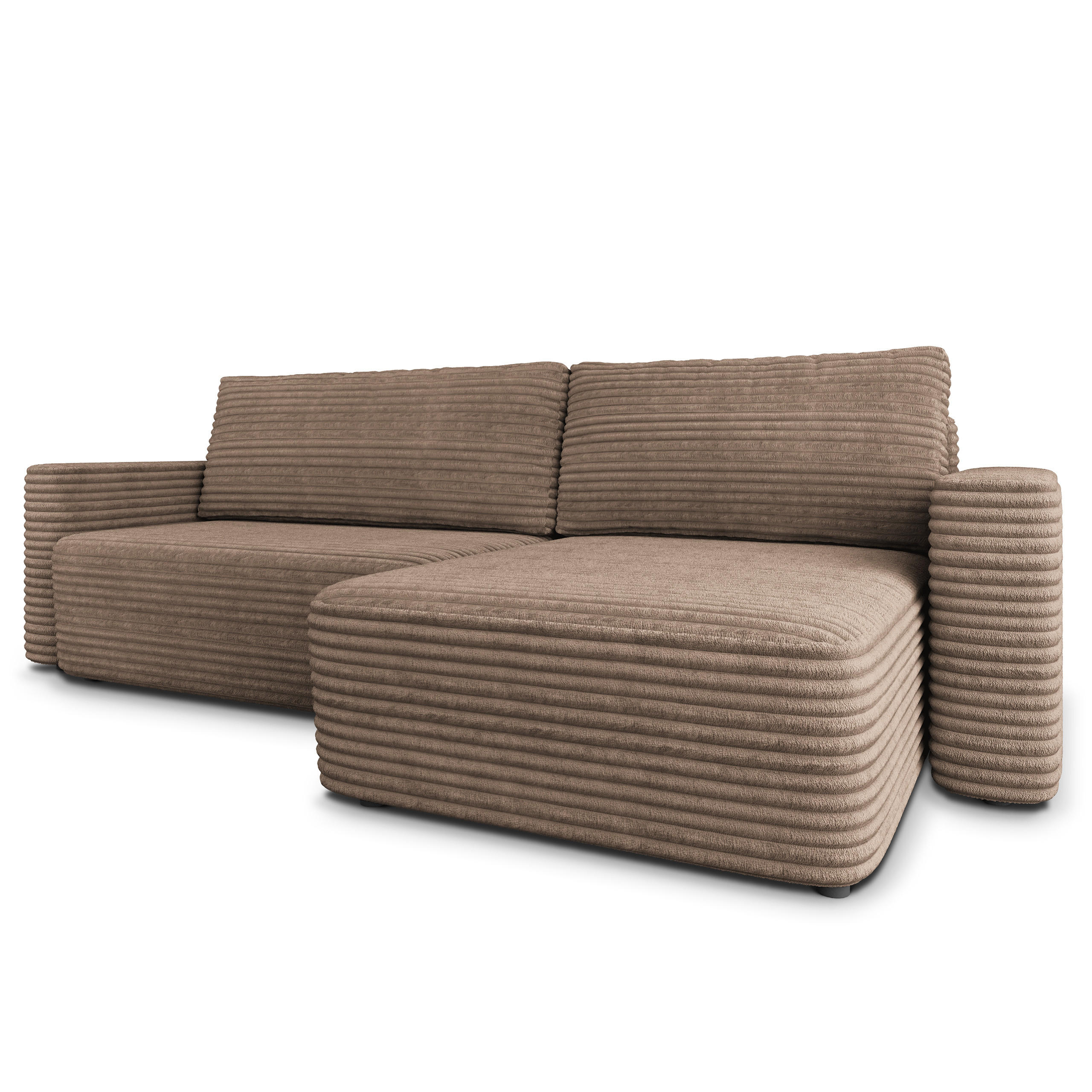 ECKSOFA TELIN Beige Kordstoff mit Schlaffunktion - Beige, Holz (280/162cm) - MASSENO