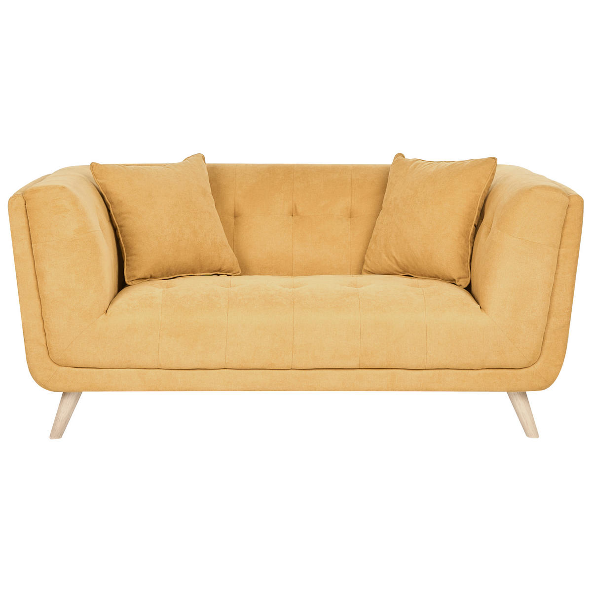 POHOVKA 2-místná Látka Hořčicově žlutá s otomanem Habo - světle hnědá, textil (176/78/72cm) - Beliani