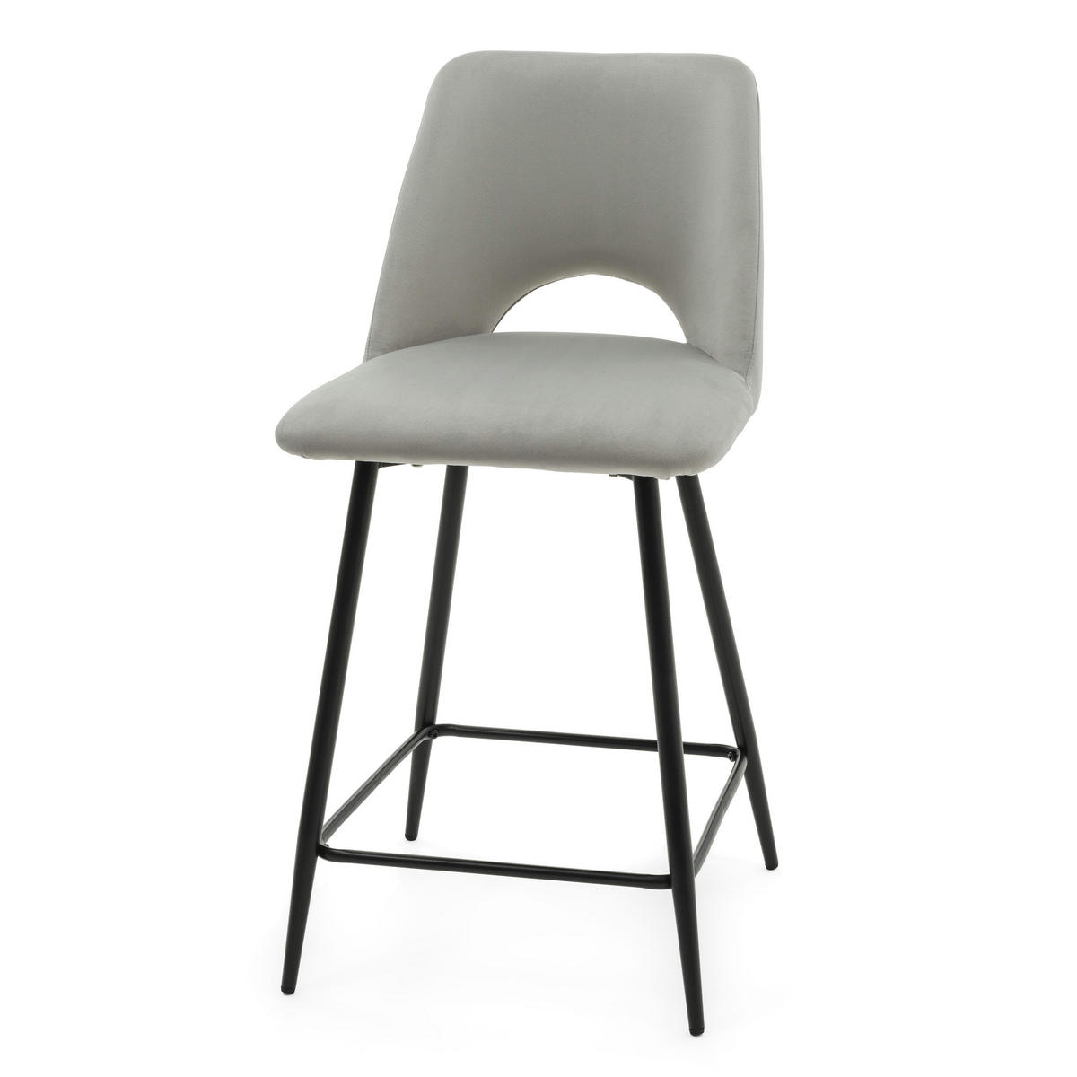 BARHOCKER ORO gepolsterter mit Steppung - hellgrau - Samt Velour - Hellgrau/Schwarz, Textil/Metall (48/94/55cm) - NEW HOME