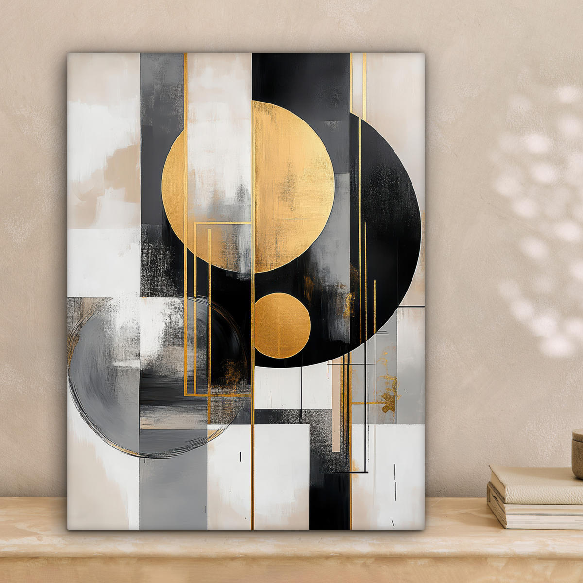 LEINWANDBILD Abstrakt - Gold - Silber - Formen - Ästhetisch - Modern Room Decor 30x40 cm - Goldfarben, Textil (30/40cm) - MuchoWow