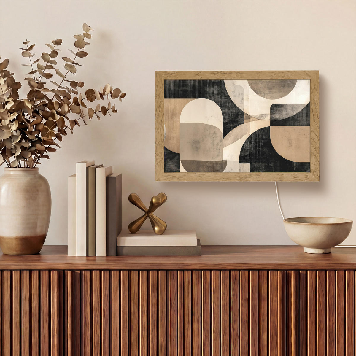 NÁSTĚNNÁ LAMPA Abstraktní - Tvary - Moderní - Béžová 30x20 cm - šedá, kompozitní dřevo (30/20/8cm) - OnlyWow
