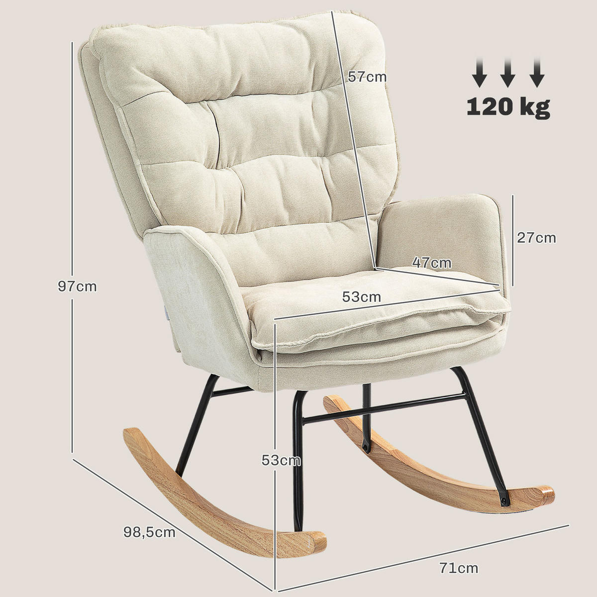 SCHAUKELSTUHL 71/98,5/97 cm Beige aus Polyester mit Chenilleoptik - Beige, Textil (98.5/97/71cm) - OKWISH