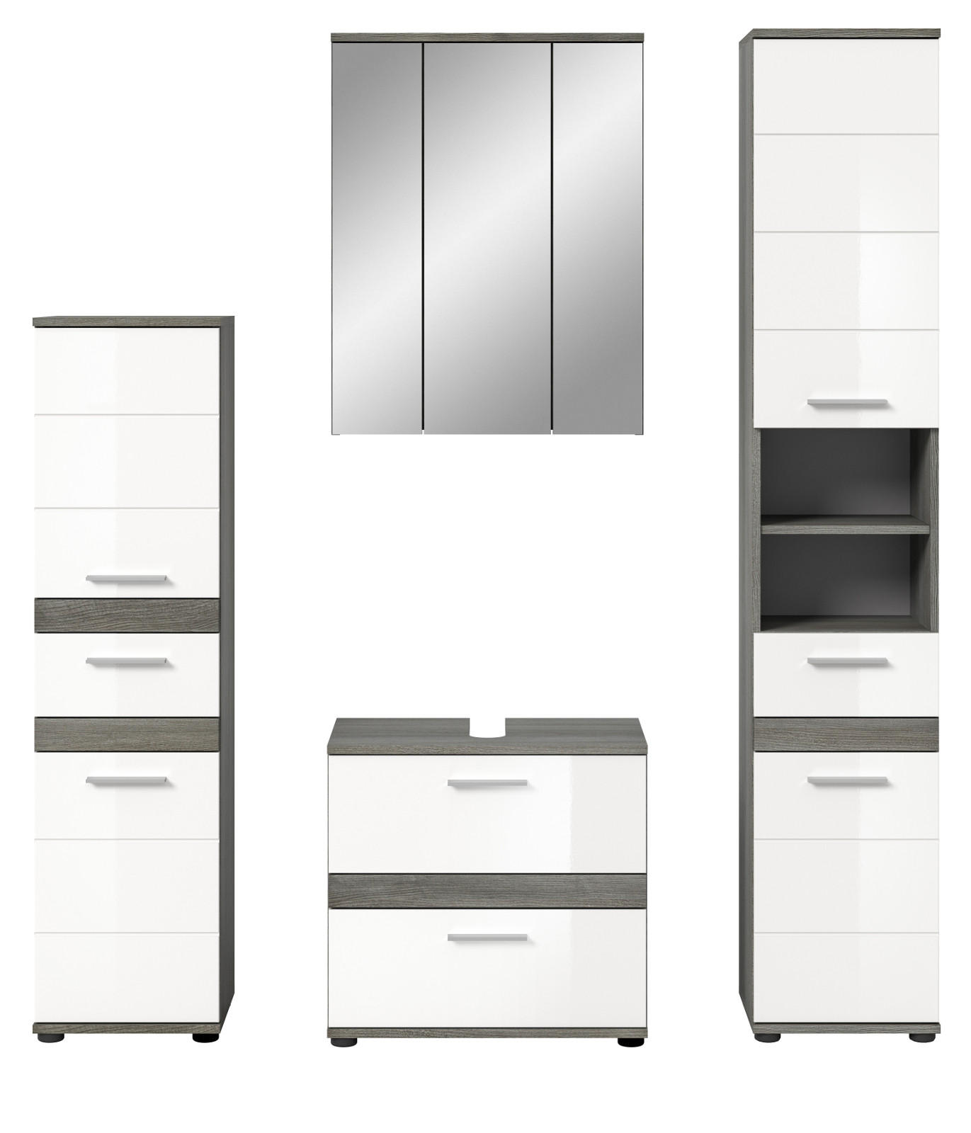 Inn.Furn Badmöbel-Set Weiß Hochglanz, Grau 160x191x34 cm