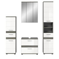 BADMÖBEL-SET weiß Hochglanz, grau 4-teilig 160 cm, Kombination mit viel Stauraum - Weiß Hochglanz/Grau, Holzwerkstoff/Metall (160/191/34cm) - Inn.Furn