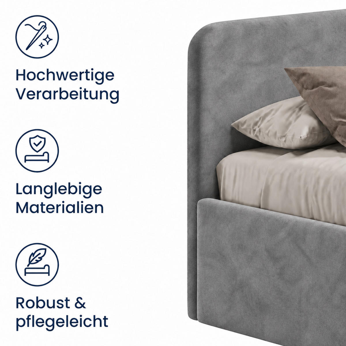 POLSTERBETT 200x200 cm Microvelours in Grau - Grau, Textil (200/200cm) - Home Collective