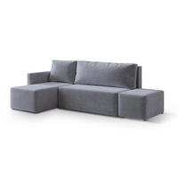 ECKSOFA VELOTTI L-S Grau Plüsch-Stoff mit Schlaffunktion - Grau, Holz (261/143cm) - MASSENO