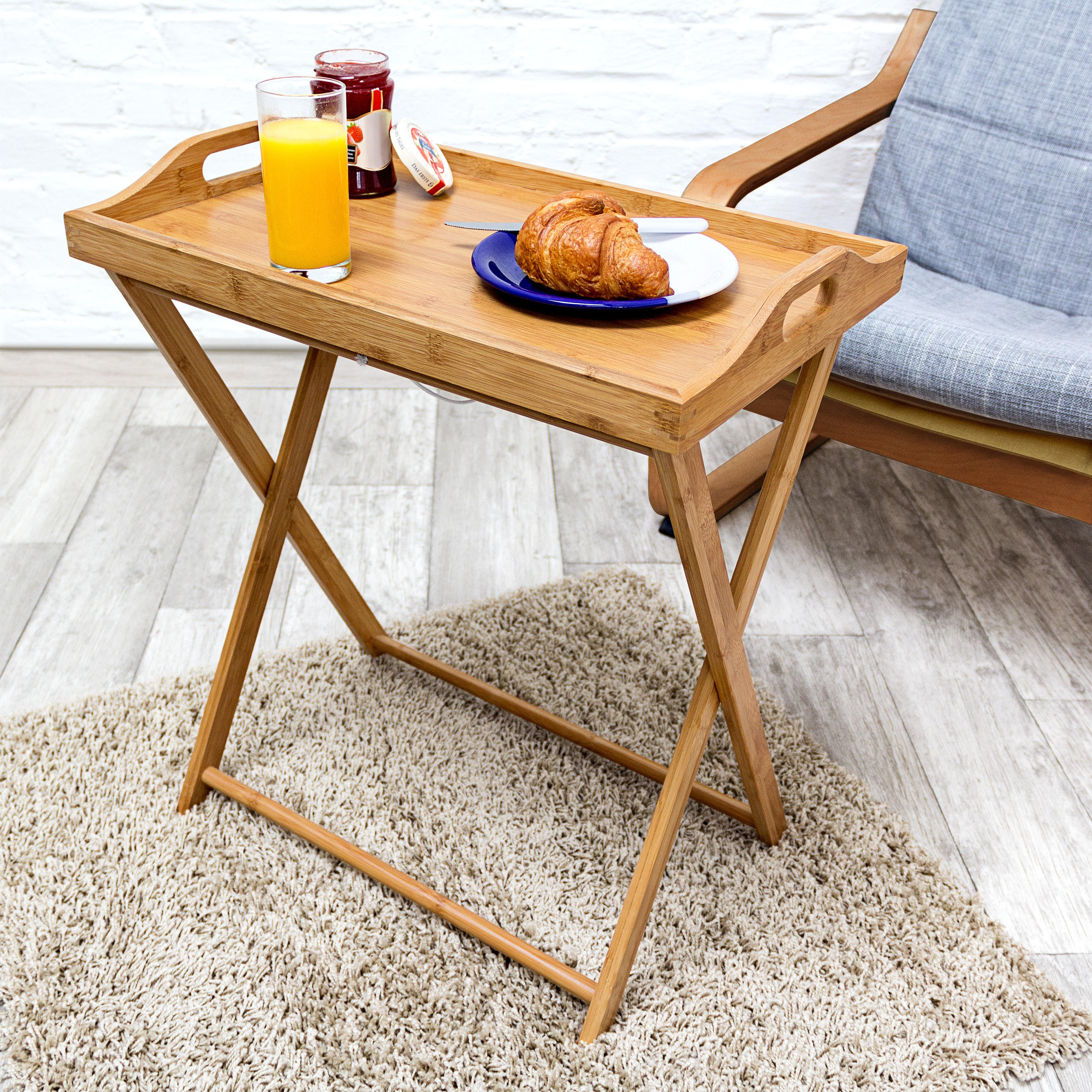 TABLETTTISCH - Hellbraun, Holz (55/35/63.5cm) - Relaxdays