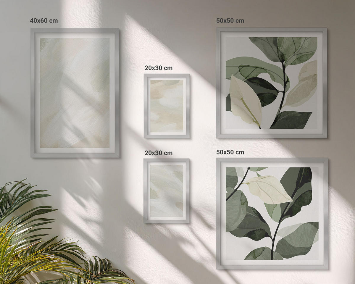 BILDER SET 5er Set - 50x50 cm & 20x30 cm & 40x60 cm Silberner Rahmen - Leuchtende, abstrakte Boho-Farben - Silberfarben, Kunststoff (40/60cm) - TULUP
