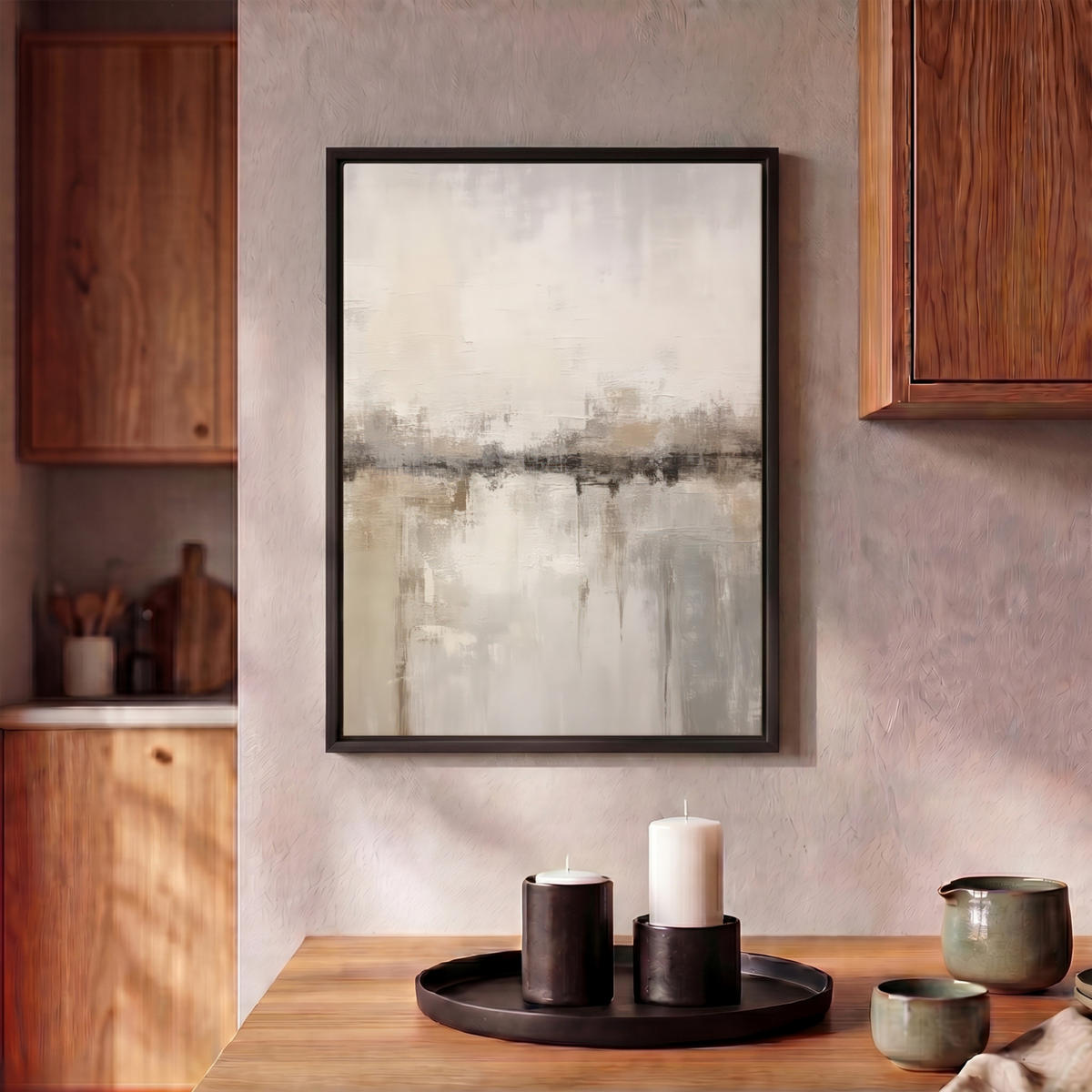 LEINWAND Bilder mit Rahmen - Moderne Kunst - Abstrakt - Beige - 30x40 - Beige, Textil (30/40cm) - MuchoWow