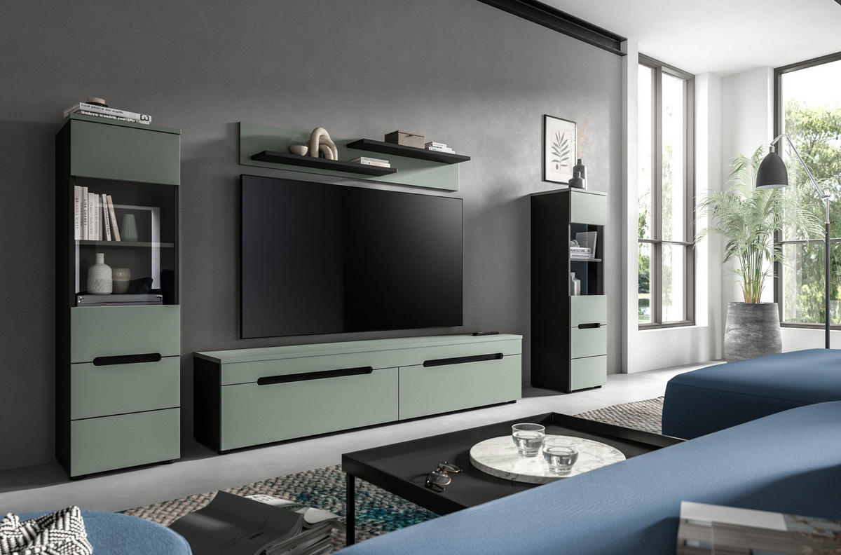 WOHNWAND Nova 4 tlg. (B/H/T: ca. 272/141/33 cm) in Basalt grau/Smoke Green - Grau, Holzwerkstoff (272/141/33cm)