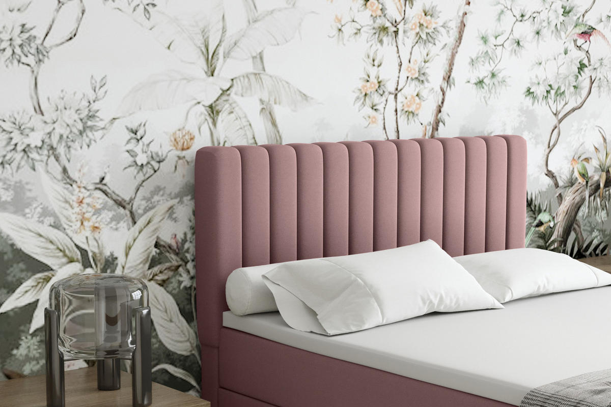 BOXBETT Everest rosa 140 x 200 cm Doppelbett mit hochwertiger Bonell-Matratze und Topper - Rosa, Holz (140/200cm) - Panda Möbel