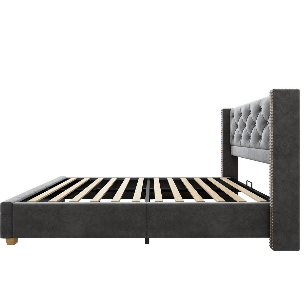 POLSTERBETT aus Samt 90x200 cm Grau mit Lattenrost, Knopfheftung und Kopfteil - Grau, Textil (90/200cm) - IVMEU
