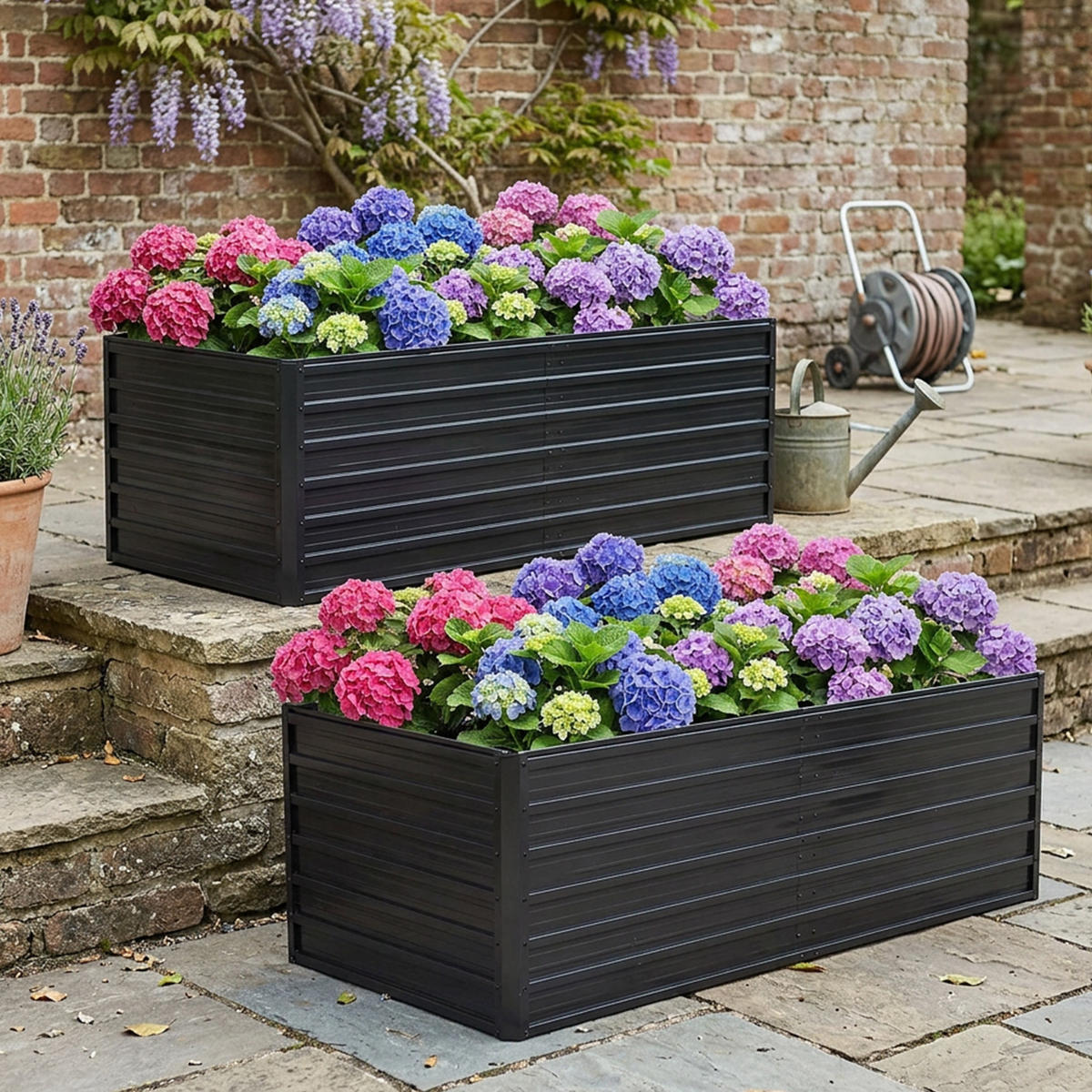 HOCHBEET 190/90/64 cm Schwarz (2 Stück) - Schwarz, Metall (90/64/190cm) - Oxeza