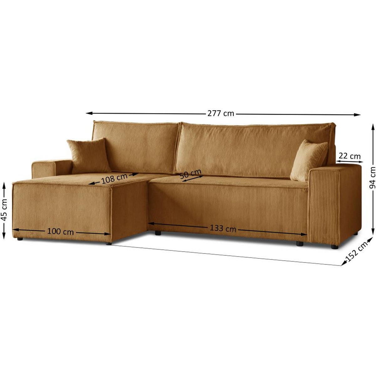 ECKSCHLAFSOFA mit Schlaffunktion Hektor senfgelb - Dunkelgelb/Schwarz, Kunststoff/Textil (277/152cm) - Beautysofa