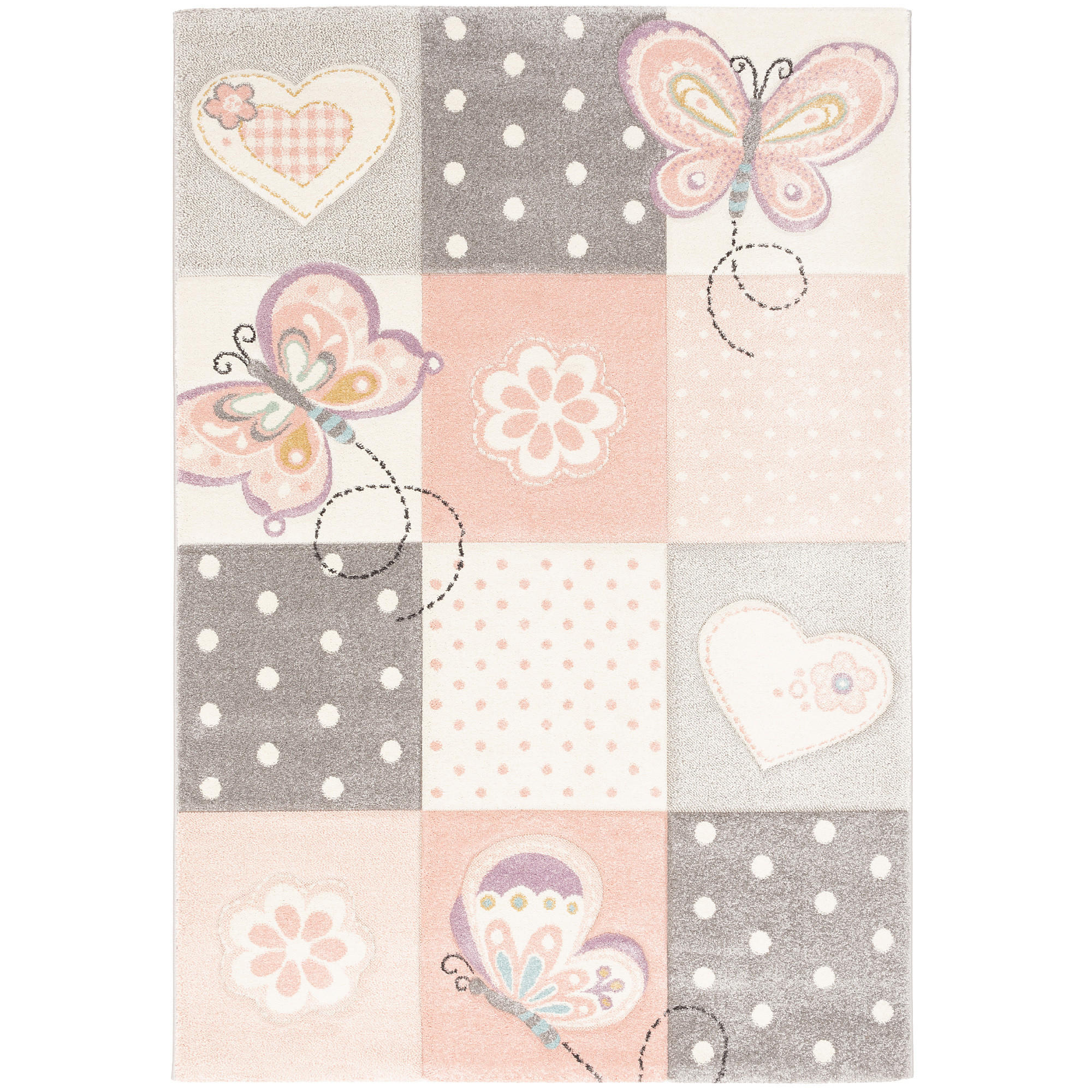 KINDER TEPPICH MAUI KIDS KARO HERZEN - Rosa, Textil (80/150cm) - Pergamon