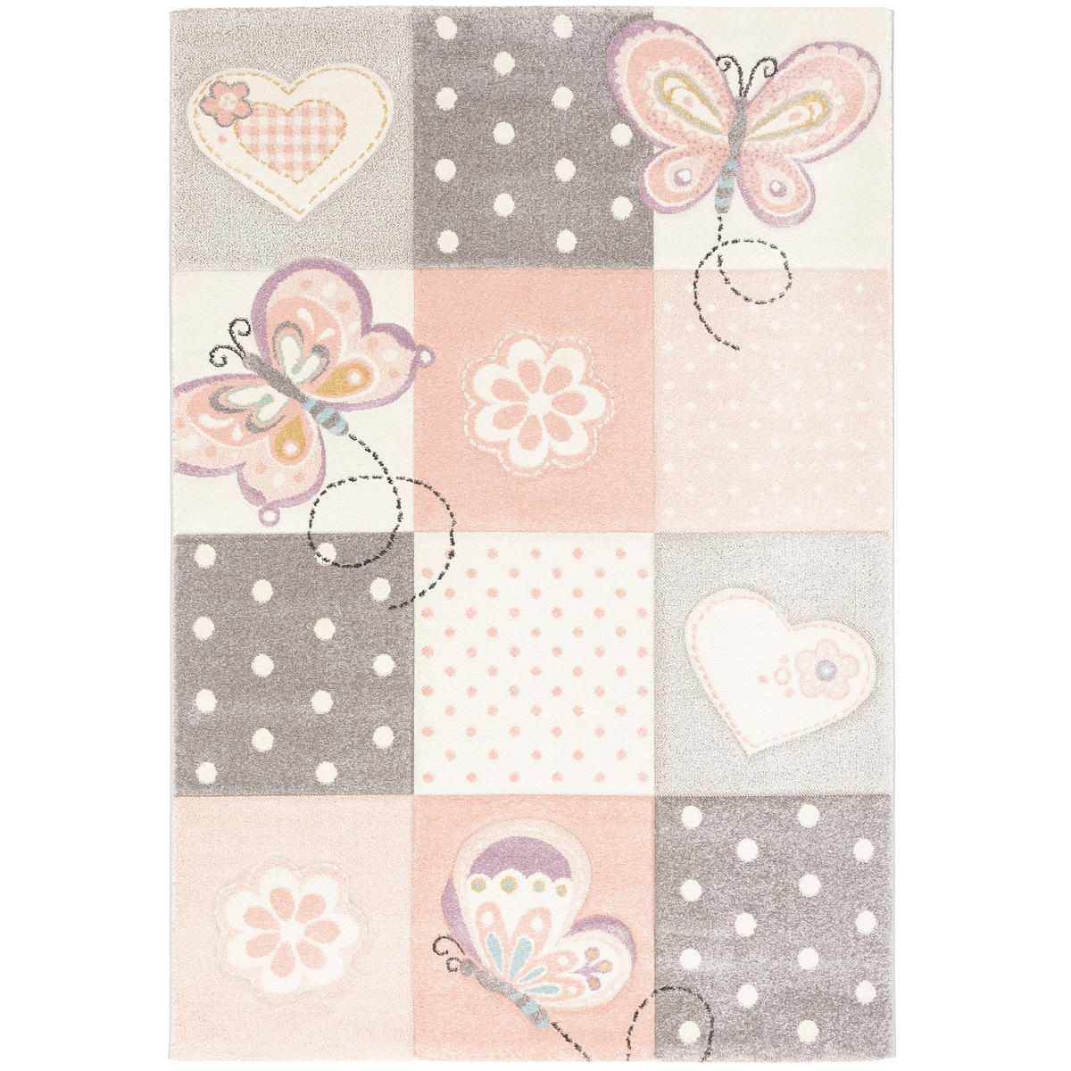 KINDER TEPPICH MAUI KIDS KARO HERZEN - Rosa, Textil (80/150cm) - Pergamon