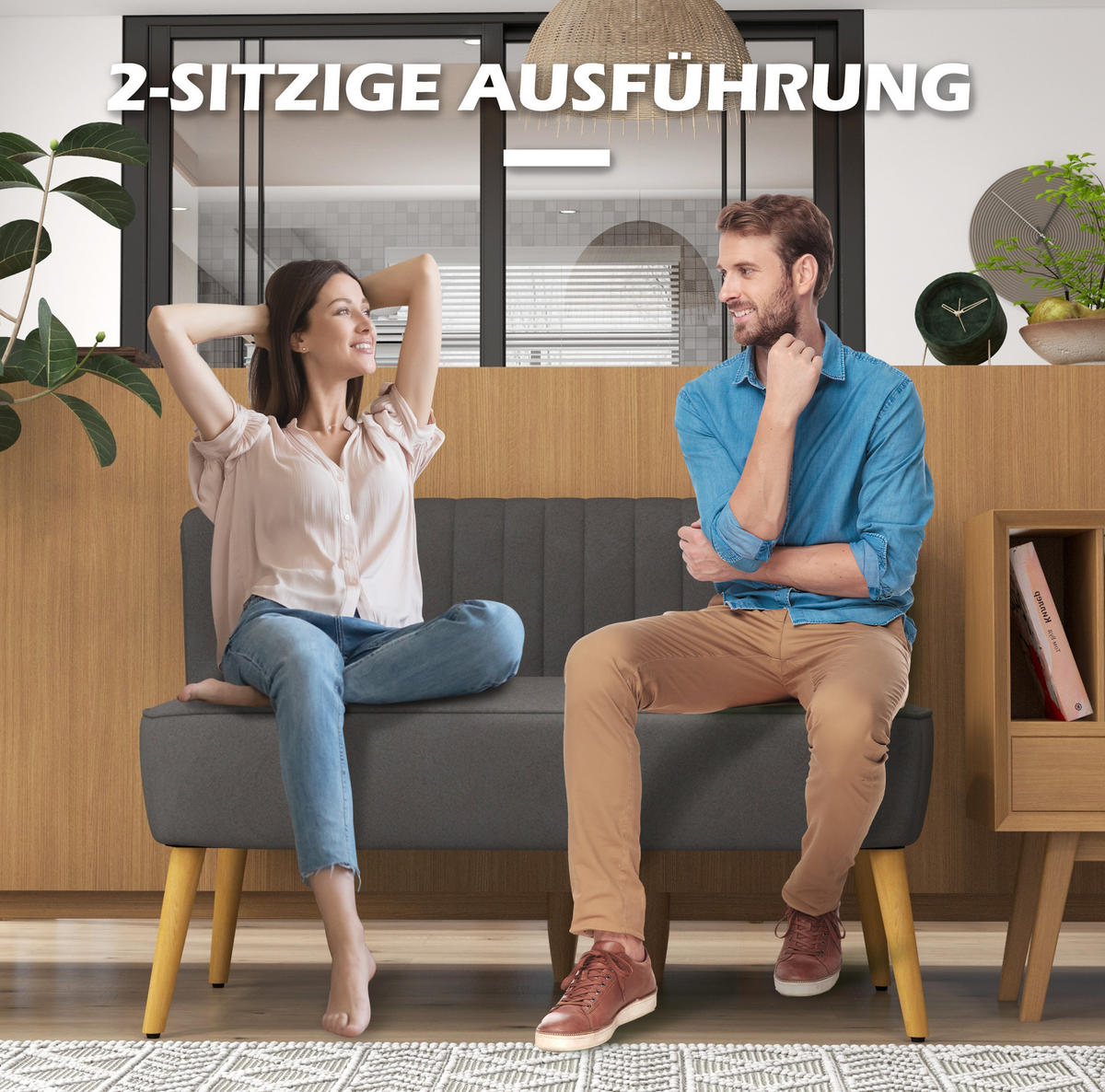 SOFA 2-Sitzer mit Leinenoptik 117 cm Dunkelgrau - Dunkelgrau, Holzwerkstoff (117/77/56.5cm) - Meubliv