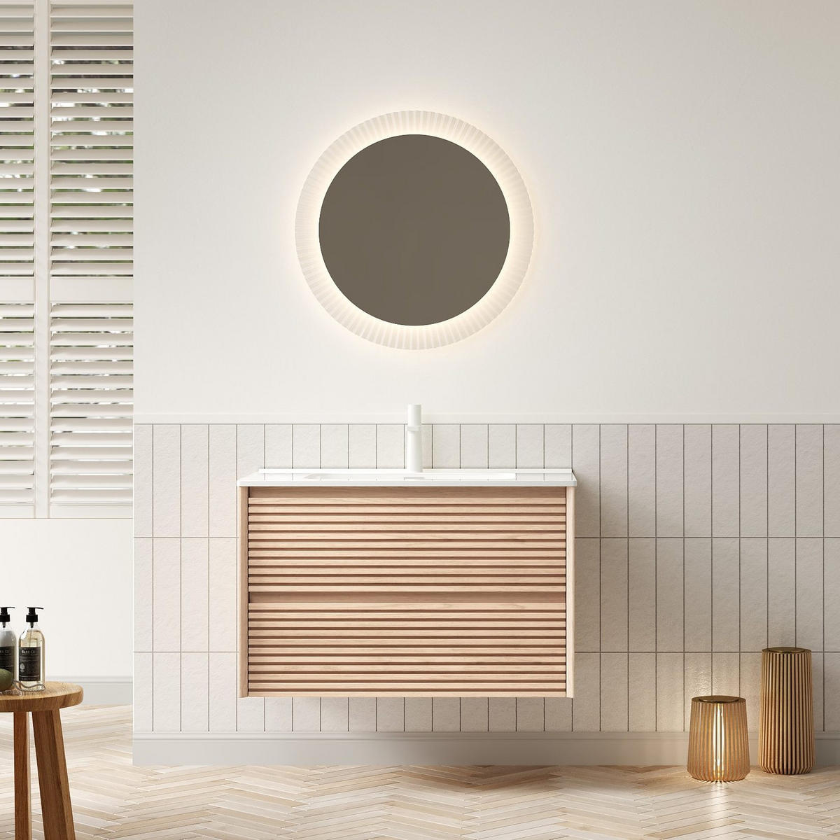 WASCHTISCHKOMBI 81 cm mit 2 Soft-Close-Schubladen in Walnuss-Optik - Naturfarben, Keramik (81/51.5/46.5cm) - BEAOK