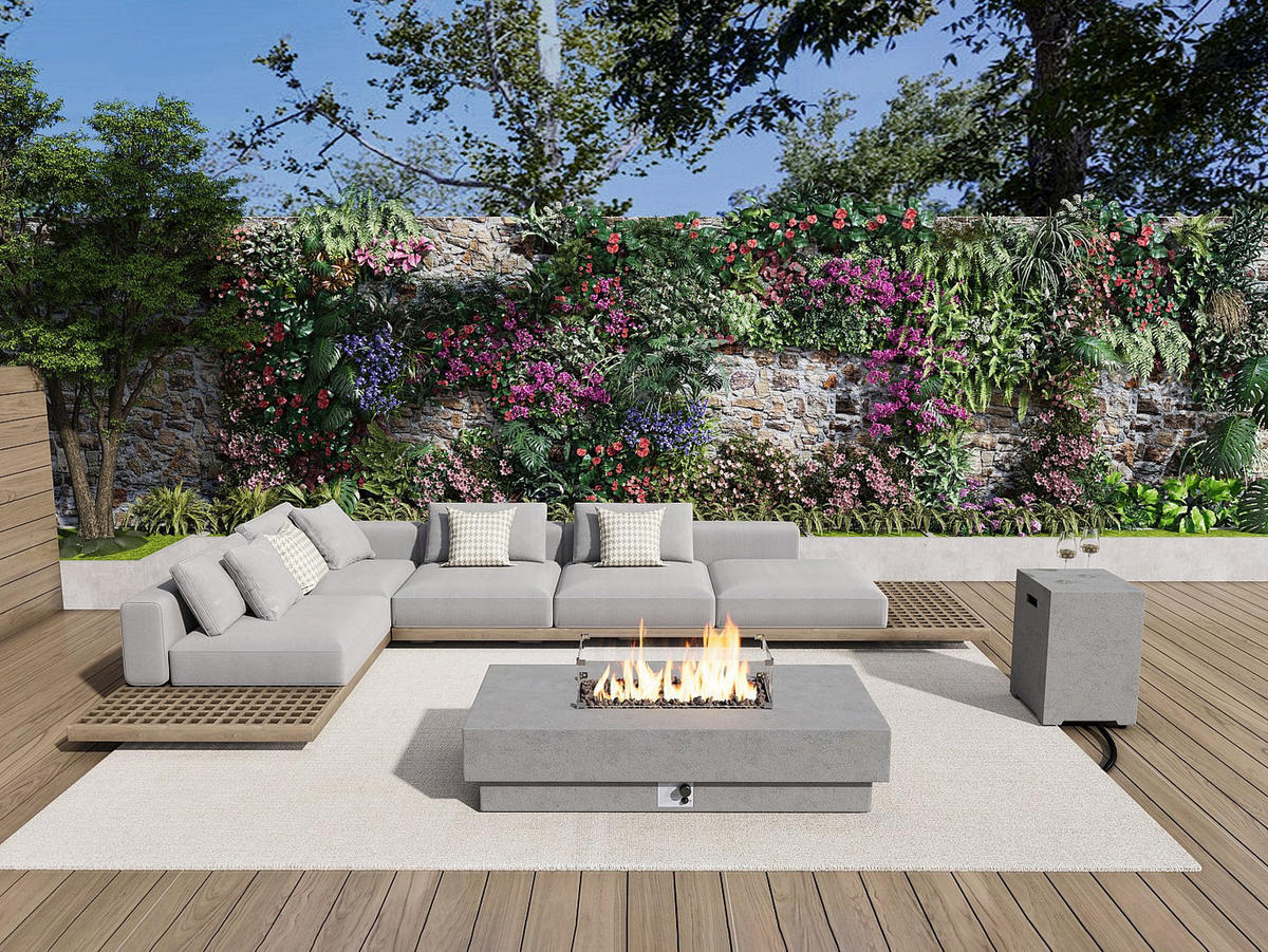 FEUERSCHALE - 152cm x 69.5cm - Kunststein - hellgrau - SEROZA - Hellgrau, Stein (152/52.4/69.5cm) - Vente-Unique