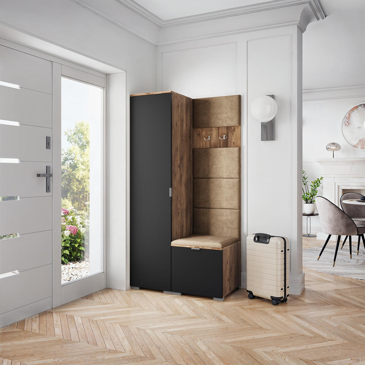 GARDEROBENSCHRANK LORI 95/181/51 cm Modern Garderobe-Set Eiche Lefkas - Eichefarben/Beige, Holzwerkstoff (95/181/51cm) - MASSENO