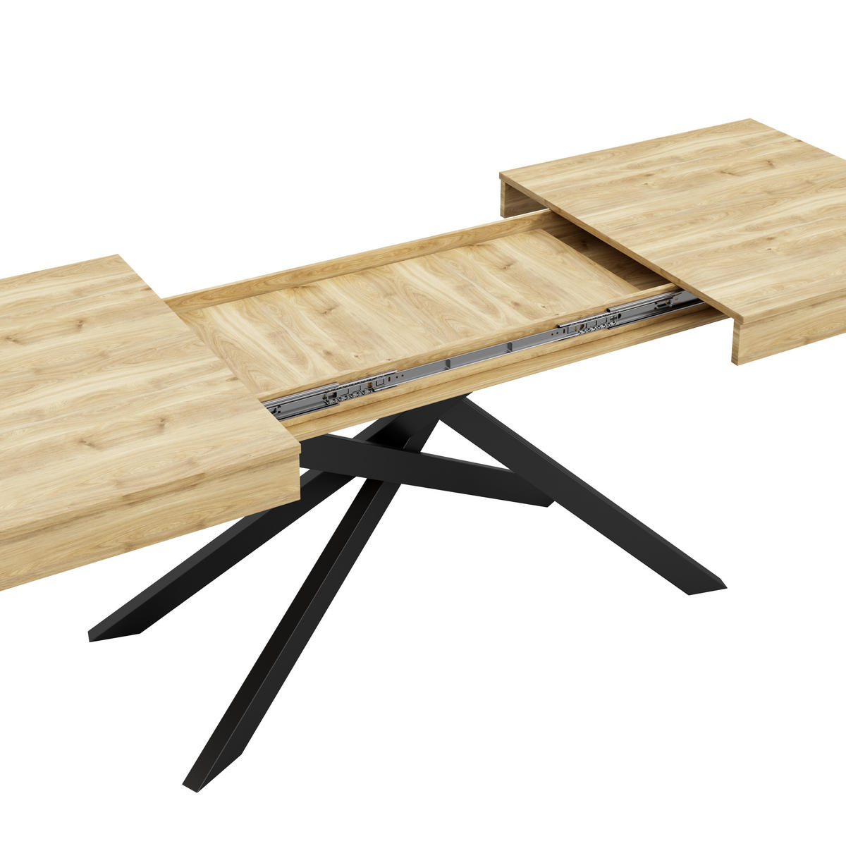 ESSTISCH in Eiche ausziehbarer Küchentisch mit verdickter Tischplatte und Metallbeinen für Esszimmer ,B140-180/T80/H76cm - Eichefarben/Schwarz, Holzwerkstoff/Metall (80/180/76cm) - STILVORA